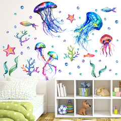 COKOYY Ocean Jellyfish Wall Decal focuses jellyfish scene to brighten kids' room and spark imagination.