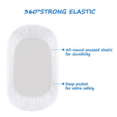 Coldwind bassinet sheets snug-fit at 32x16x4 fit oval, rectangle, hourglass shapes securely.