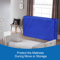 Coldwind crib mattress bag blue two-pack zipper open for easy mattress insertion.