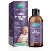 Colief Baby Massage Oil bottle shown with hands for a gentle, soothing massage.