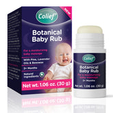 Colief Botanical Baby Rub stick being applied to baby's chest for soothing massage