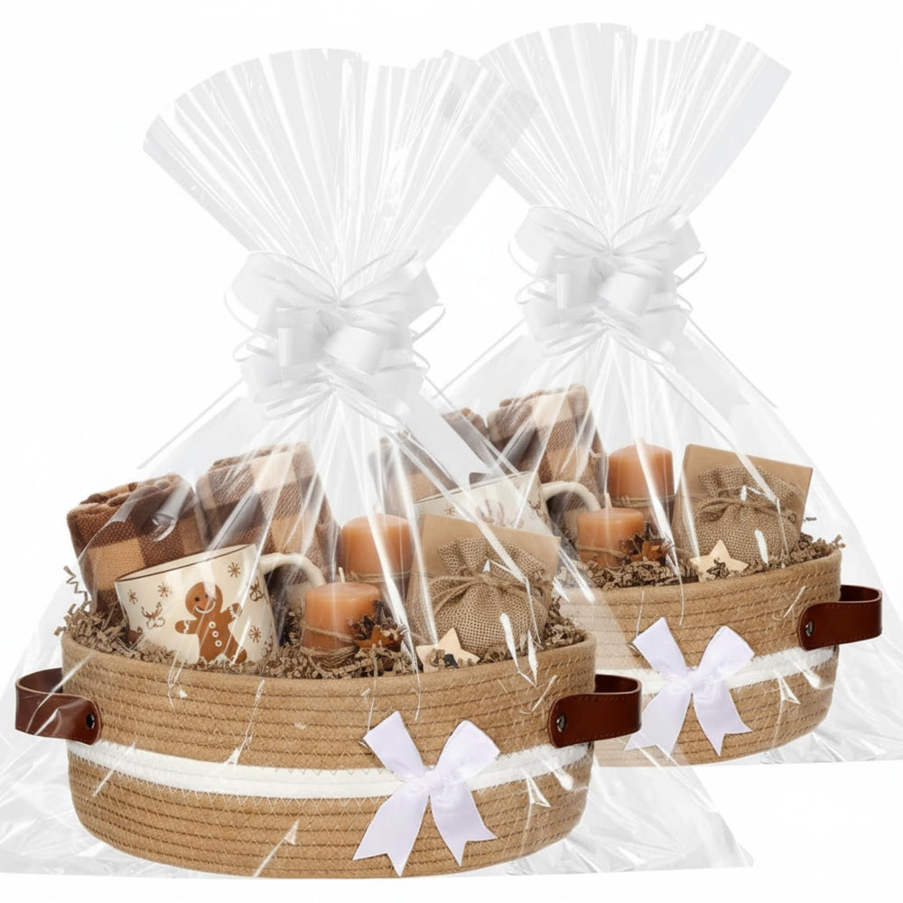 Colingmill Christmas woven basket with handles provides sturdy storage and easy portability.