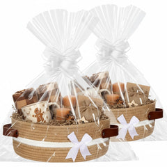 Colingmill Christmas woven basket with handles provides sturdy storage and easy portability.