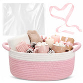 Colingmill Christmas woven gift basket close-up shows durable pink cotton rope.
