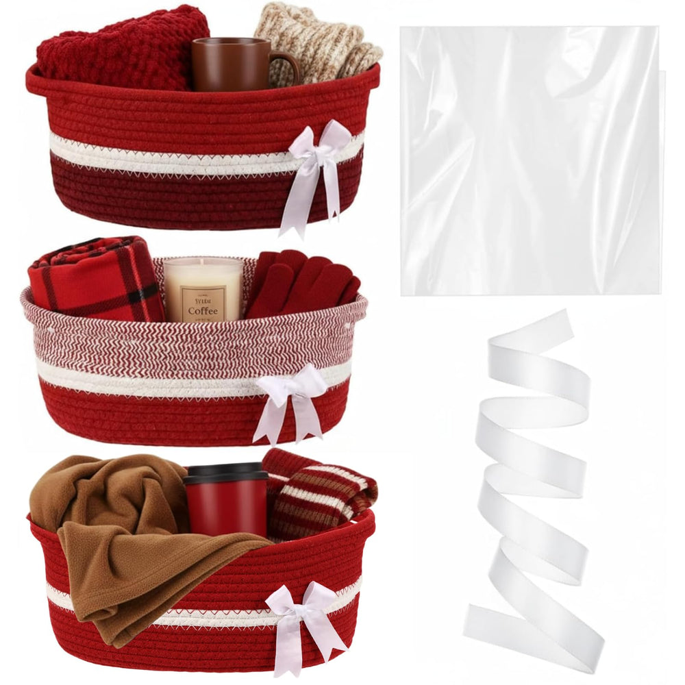 Colingmill woven red gift basket with handles, three-piece set ideal for gift-giving.