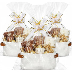 Colingmill woven basket set 12x8x5 white with handles, ideal for elegant gift presentation.