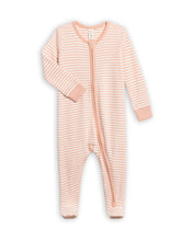 Colored Organics baby zip-up footed sleeper front view highlights easy diaper changes.