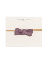 Colored Organics dainty bow headband grape on baby, soft comfort for everyday wear
