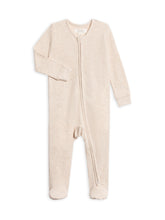 Colored Organics KENDI baby sleeper front view highlighting 2-way zipper for quick changes