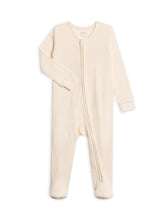 Colored Organics KENDI baby zip-up sleeper front view shows easy diaper changes with 2-way zipper.