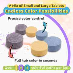 Color MyBath red tablet dissolving in bath water for vivid color