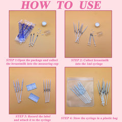 Colostrum collector set sterile packaging highlights aseptic, pre-sterilized components for cleanliness.