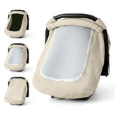 C COMCROSFLY muslin cotton car seat cover in wheat outer view offers breathable comfort on the go.