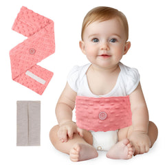 Comfheat baby tummy wrap on infant delivers gentle warmth for tummy comfort.