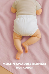 Comforista Muslin Swaddle Pink Baby Wrapped demonstrates secure wrap for peaceful sleep.