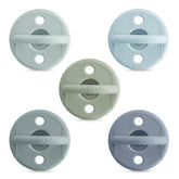 Comfy Cubs 5-pack pacifiers in multicolor for newborn comfort and safe feeding.