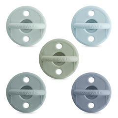 Comfy Cubs 5-pack pacifiers in multicolor for newborn comfort and safe feeding.