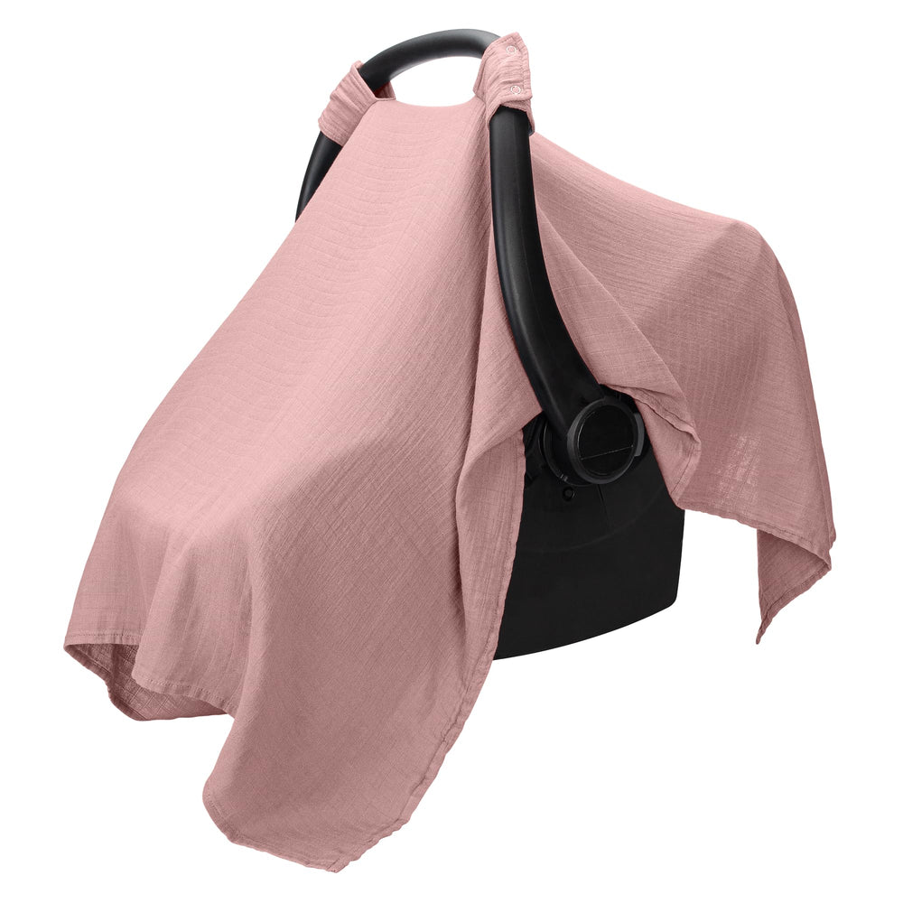 Comfy Cubs baby car seat cover shows soft bamboo rayon blend protects while keeping baby comfortable.