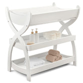Comfy Cubs changing table showcases sturdy wood construction for durable diaper changes.