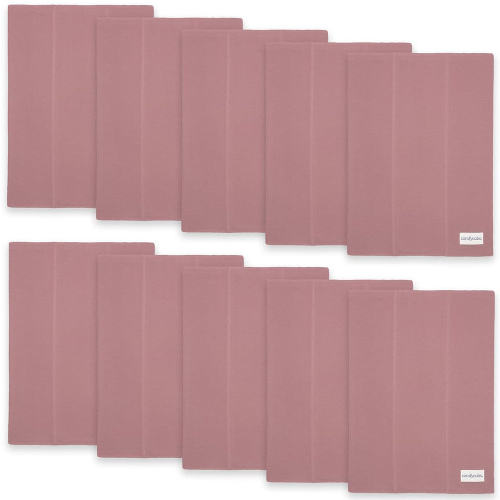 Comfy Cubs 10-pack burp cloths packaging view highlighting premium 6-layer cotton protection.