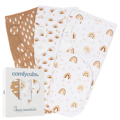 Comfy Cubs Easy Swaddle Blanket 3-pack folded display, convenient for on-the-go soothing.