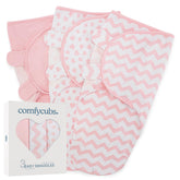 Comfy Cubs Easy Swaddle Blanket front view in pink offers snug, breathable newborn wrap.