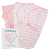 Comfy Cubs Easy Swaddle Pack pink three-pack for on-the-go swaddling.