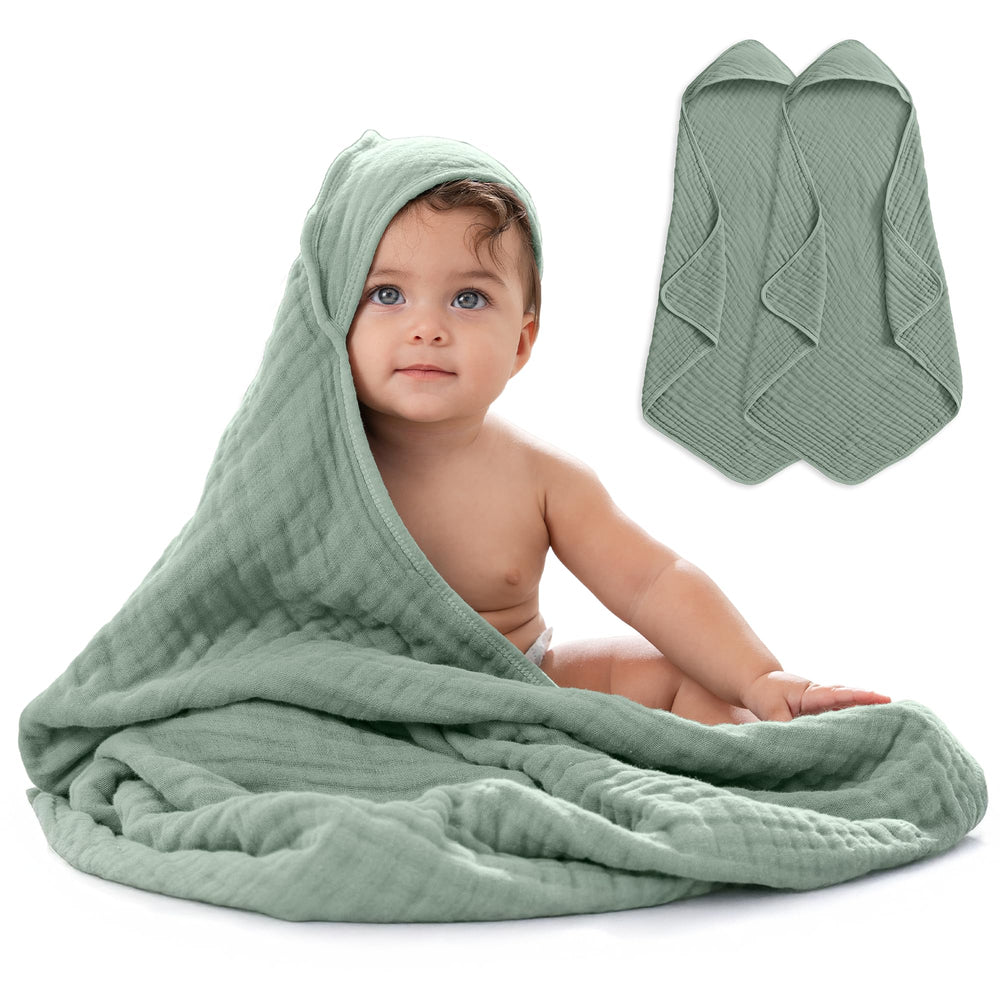 Comfy Cubs hooded towel 2-pack front view shows generous 32x32 inch coverage for growing babies