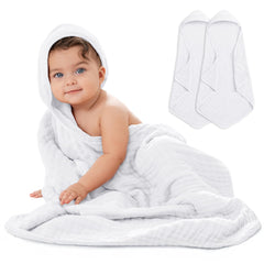 Comfy Cubs hooded towel closeup shows plush muslin texture for gentle post-bath warmth