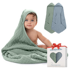 Comfy Cubs hooded towel pair, unisex design ideal for family bath time.