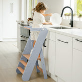 Comfy Cubs Pacific Blue step stool assembled for stable toddler reach at sinks.