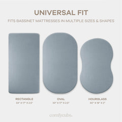 Comfy Cubs bassinet sheet with elastic edge ensuring a secure, snug fit.