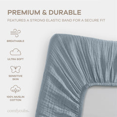 Comfy Cubs muslin sheet demonstrates universal fit for various bassinet sizes.