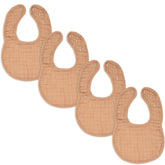 Comfy Cubs muslin bibs pack4 caramel view shows ultra-soft fabric for gentle feeding