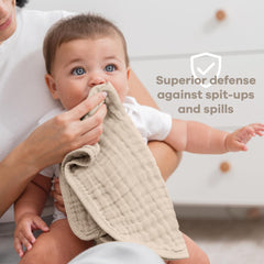 Comfy Cubs burp cloth ready for wipe-downs during messy feedings.