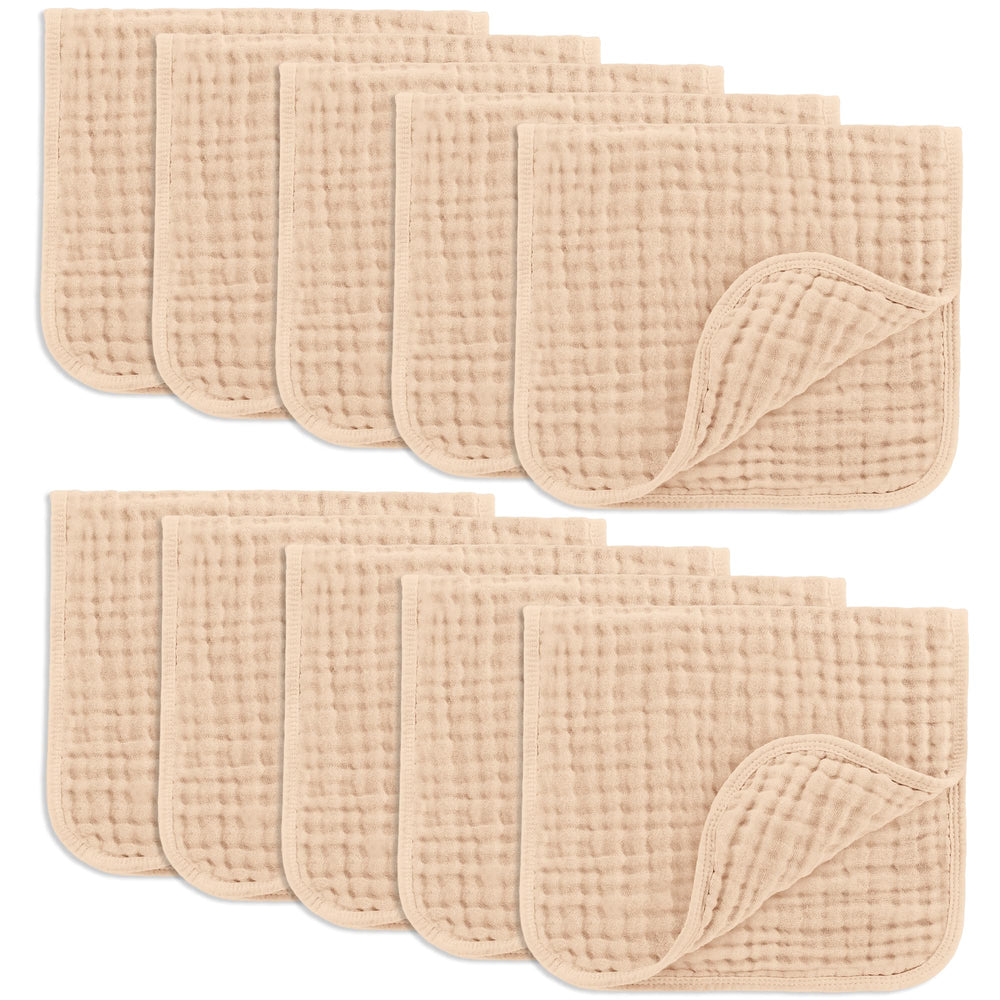 Comfy Cubs muslin burp cloths pack, soft for newborn skin and quick cleanup during feeds.