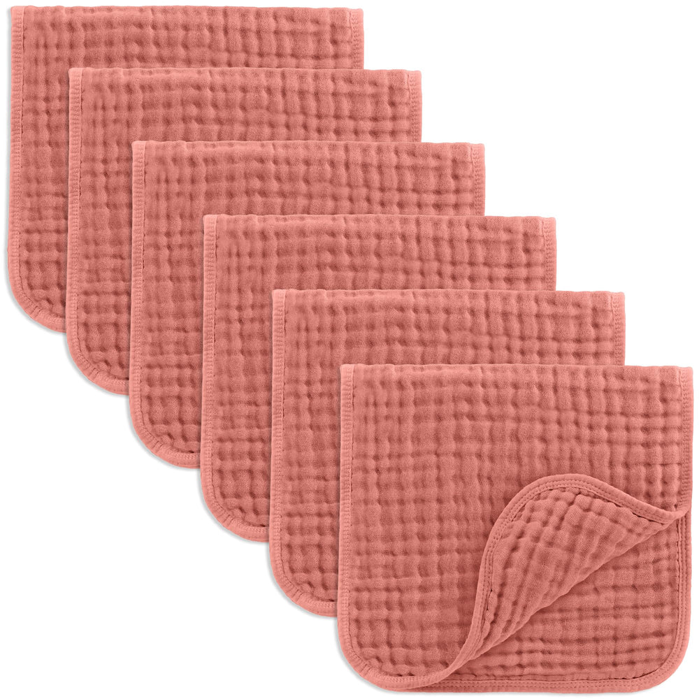 Comfy Cubs Muslin Burp Cloths dusty-rose-folded show gentle skin-friendly coverage during feeding.