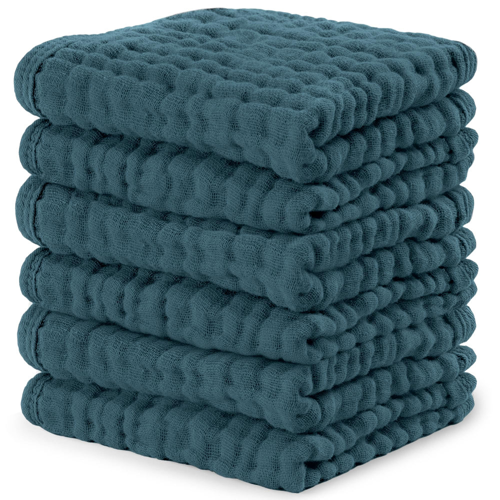 Comfy Cubs Muslin Washcloths Neptune folded show soft, gentle cleansing for delicate baby skin.