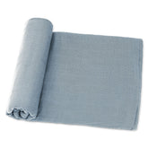 Comfy Cubs Pacific Blue muslin swaddle flatlay showing breathable fabric for newborn comfort.