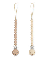 Comfy Cubs pacifier clip beige close-up showing secure silicone grip for on-the-go safety