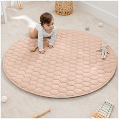 Comfy Cubs round play mat shows plush surface for cozy toddler playtime
