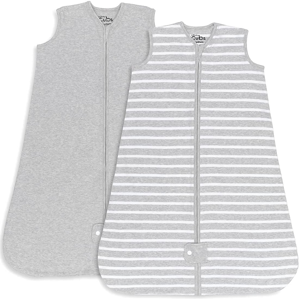 Comfy Cubs sleep sack gray front view, cozy 12-18 month fit for peaceful nights.