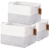 COMFY-HOMI 3-pack cotton rope square basket front view for tidy storage and organization