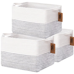 COMFY-HOMI 3-pack cotton rope square basket front view for tidy storage and organization