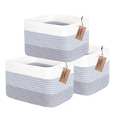 COMFY-HOMI 3Pack cotton rope baskets full set in white and grey for tidy nursery storage.