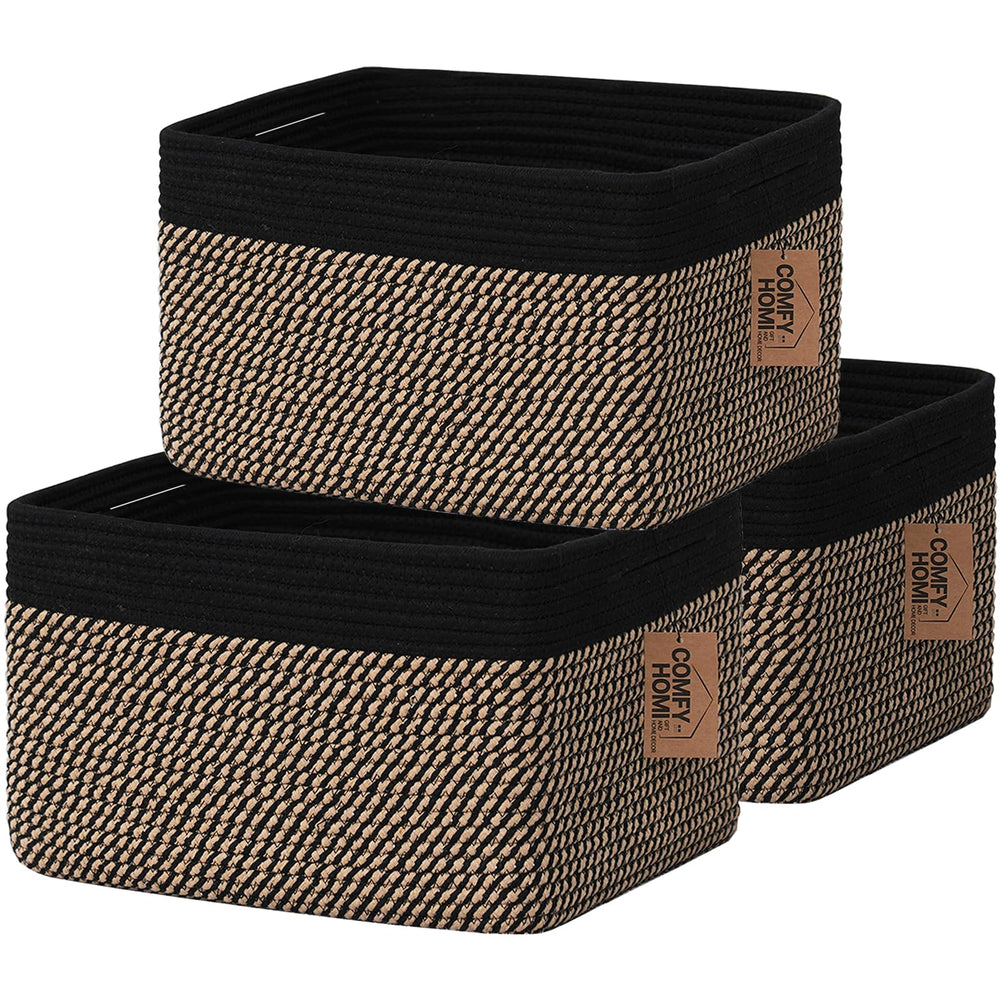 COMFY-HOMI 3PACK basket with handles on a shelf for organized storage