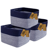 COMFY-HOMI 3PACK dark blue rectangular basket front view for organized shelves.