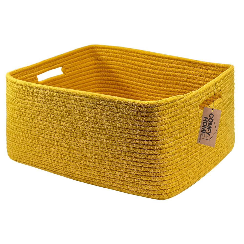 COMFY-HOMI cotton rope basket front view shows warm woven texture for stylish storage.