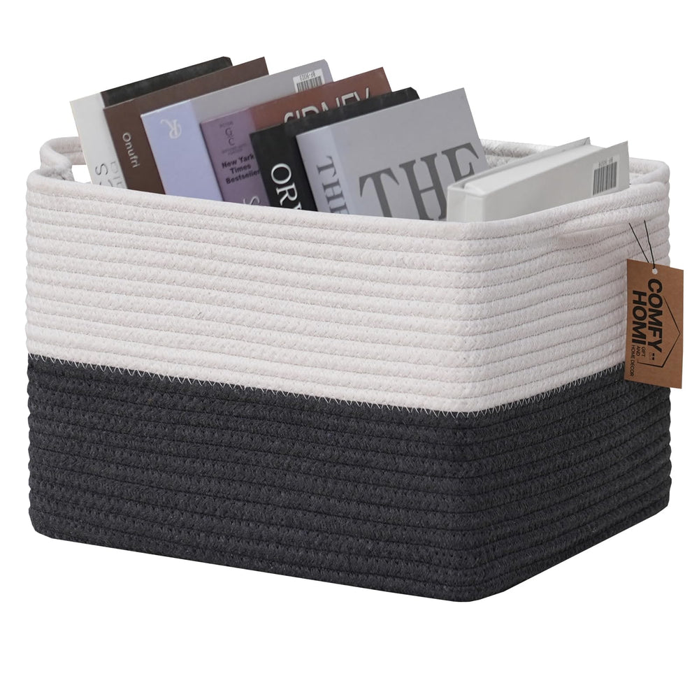 COMFY-HOMI cotton rope basket on a shelf for clutter-free storage.