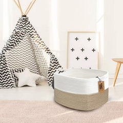 COMFY-HOMI cotton rope basket on shelf adds soft storage for toys and books